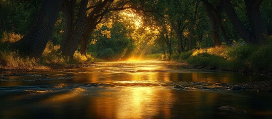Obraz premium Golden Sunlight Forest Creek