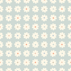 Cute white daisy seamless pattern. Abstract flower silhouette background. Perfect for fabric print, stationery, wallpapers, packaging, home accessories, modern vintage project