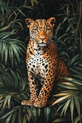 Naklejka premium A leopard is sitting in the middle of a jungle