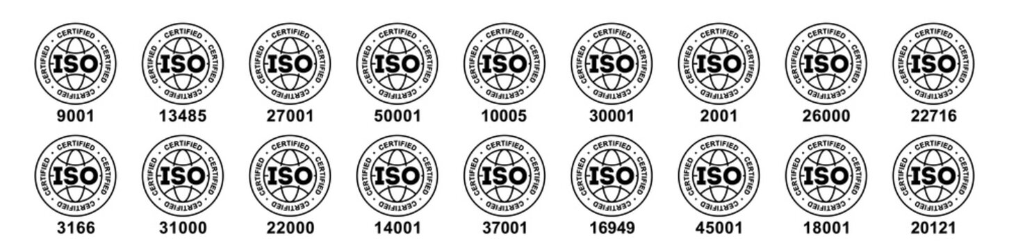 ISO International Organization for Standardization. Certified stamp. logo certification, Certified Company. Iso 45001,13485,14001,26000,27001,37001,50001,90001,22000, 20121