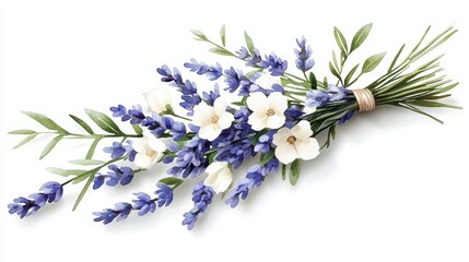 Naklejka premium Watercolor Lavender and White Flower Bouquet