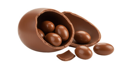 Isolated Broken Chocolate Easter Egg with Chocolate Candies