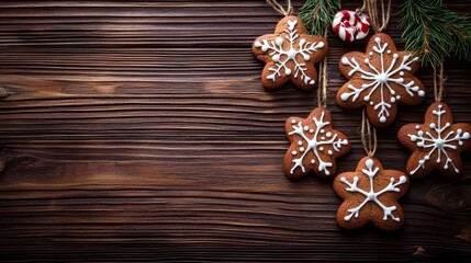 Fototapeta premium Homemade Gingerbread Cookies Hanging Aesthetically 
