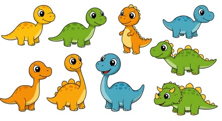 Naklejka premium Set of colorful cute baby Dinosaurs, clip art