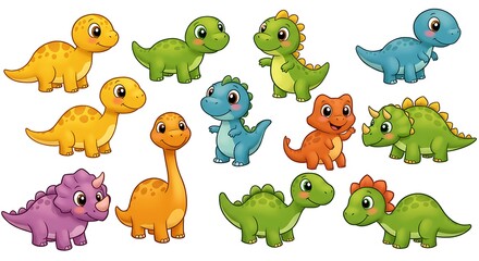 Fototapeta premium Set of colorful cute baby Dinosaurs, clip art