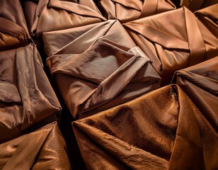 a close up of an array of brown paper bags each with unique creases and folds that create intricate patterns
