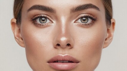 A detailed view of a woman's facial features and eyes, ideal for use in portrait photography or as a reference image