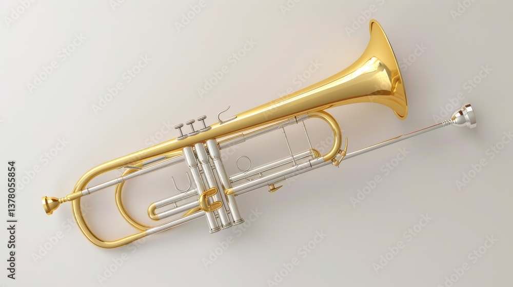 Poster hyperrealistic trombone detail studio setting gigapixel image bright environment close-up view music