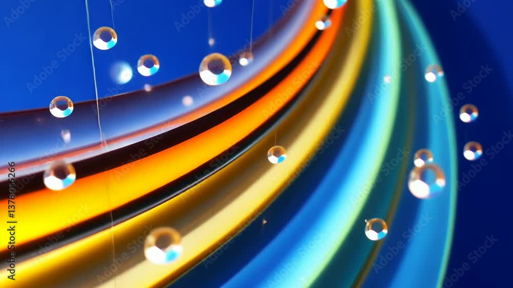 Poster A close up of many small water droplets. The droplets are of different sizes and are scattered across the image