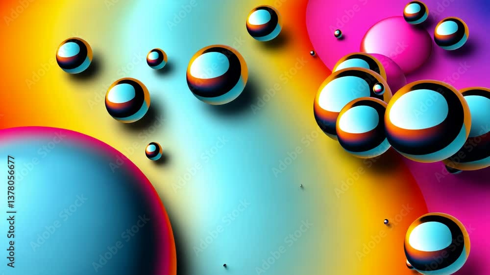 Poster a colorful background with many different colored circles. some of the circles are blue, some are ye
