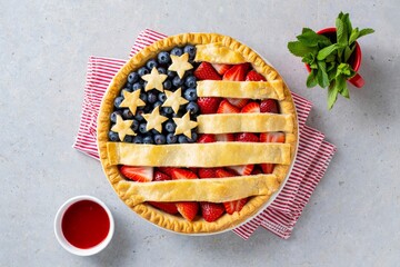 Tasty American flag pie on table.