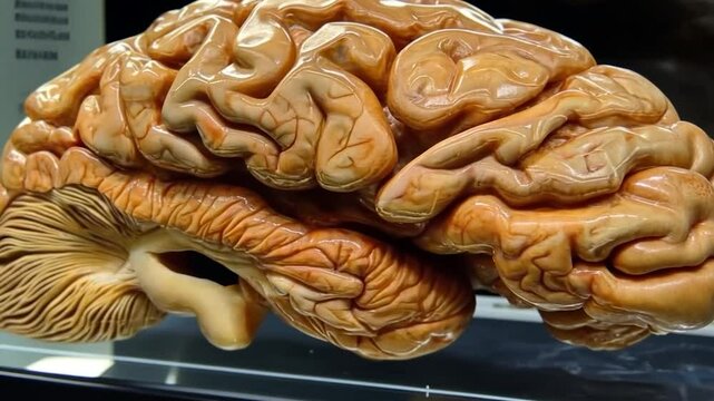 Detailed anatomical model of a human brain, showcasing its intricate surface convolutions and fissures