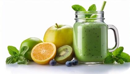 Fototapeta premium smoothie in a glass jar isolated on white background