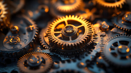 Intricate Metal Gears  Clockwork Mechanism  Industrial Background
