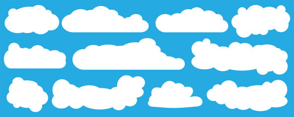 Collection of white cloud illustrations. Vector set of cartoon clouds in flat design. Cloud.