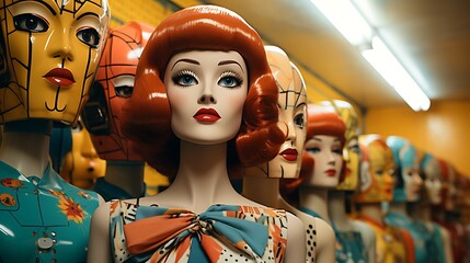 A Row of Vintage Mannequins in a Retro Shop