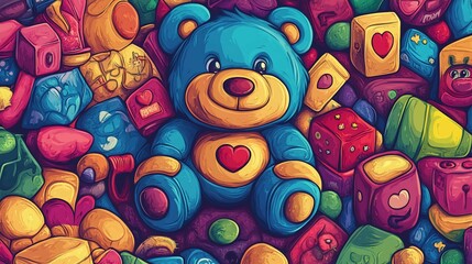Obraz premium Colorful Teddy Bear Toy Overload