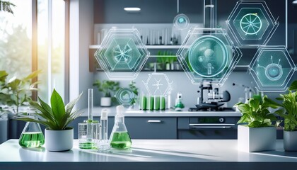 medical research concept modern kitchen with plant and abstract backdrop