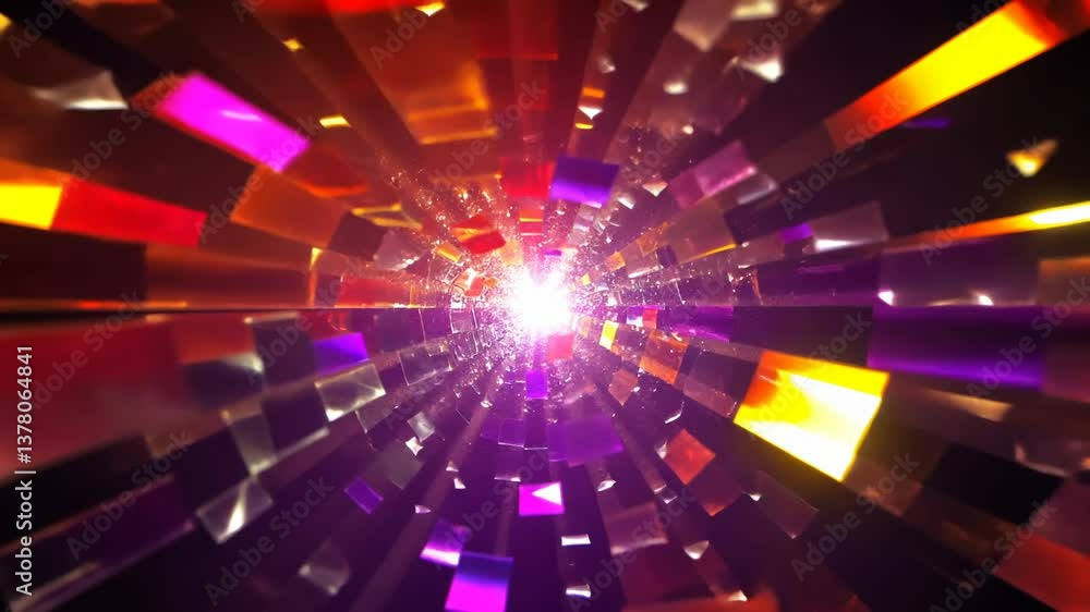 Poster a colorful, multicolored tunnel with a bright light at the end. the tunnel is filled with many diffe