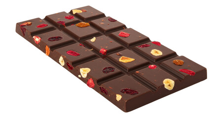 Isolated Dark Chocolate Bar with Berries and Nuts