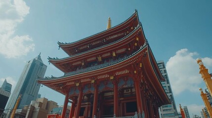 Fototapeta premium Tokyos Sensji Temple Pagoda Modern Contrast