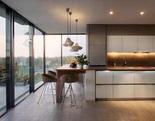 modern kitchen with minimalist design and lighting