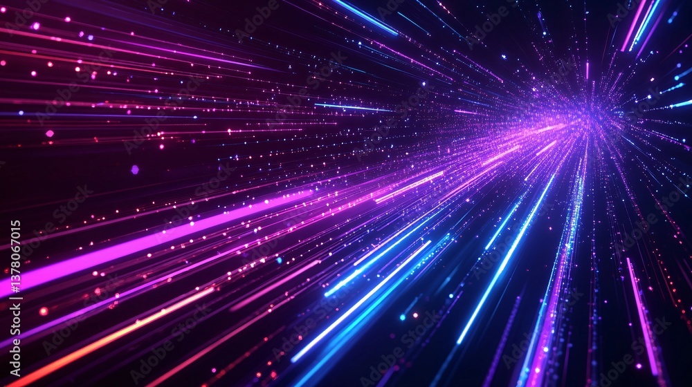 Poster abstract display of neon lights suggesting digital data in motion