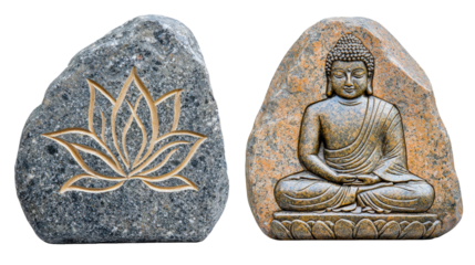 Engraved Buddha  in golden stone display