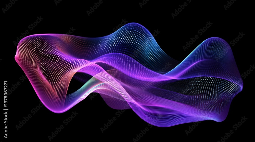 Poster 3d render of curved holographic waveform with gradient effects