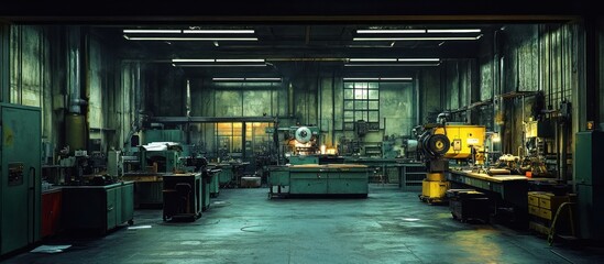 Industrial Factory Interior; Machinery; Empty; Stock Photo