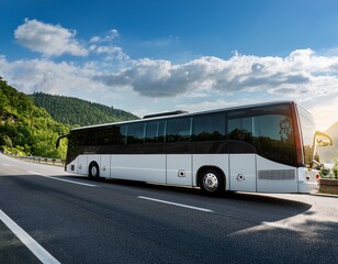 Fototapeta premium side view of modern tourist bus driving on highway travel and transportation concept