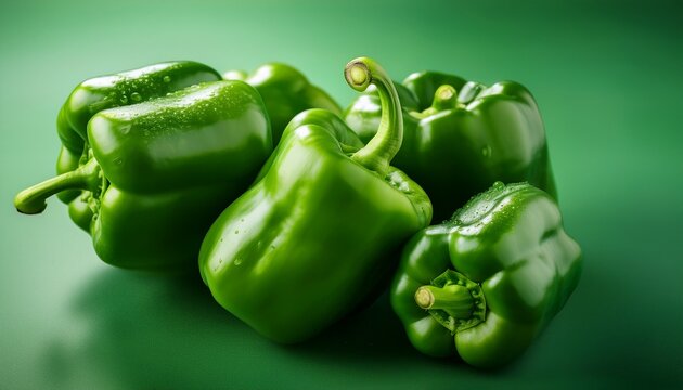 fresh green bell peppers on a soft green background showcasing vibrant color and healthy produce