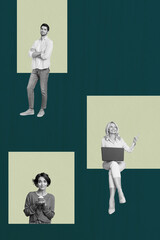 Vertical artwork trend collage of happy businesspeople structure development hierarchy concept aim...