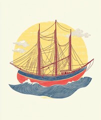 Vintage Sailing Ship at Sunset