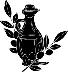 black and white olive oil vector logo. Olives Label on White Background. vector nk hand drawn olive tree twigs.EPS 10 notAI