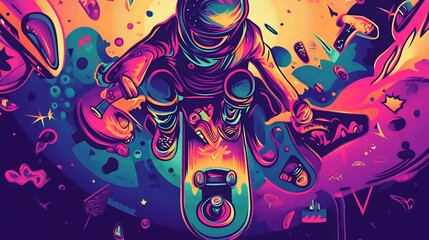 Cosmic Skate Astronaut Neon Dreamscape