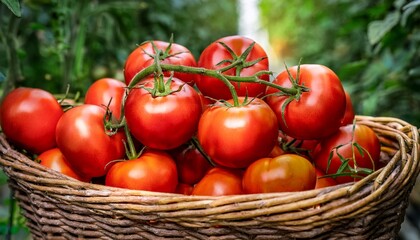 red tomatoes in a basket in the greenhouse tomato harvest
