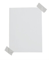 Empty note paper mockup. Message reminder card poster template isolated on transparent background. White paper texture. Grunge ripped adhesive washi tape. Business office stationery object