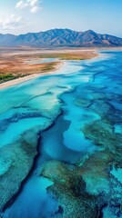 Breathtaking Aerial View of Vibrant Coral Reefs and Coastal Mountains