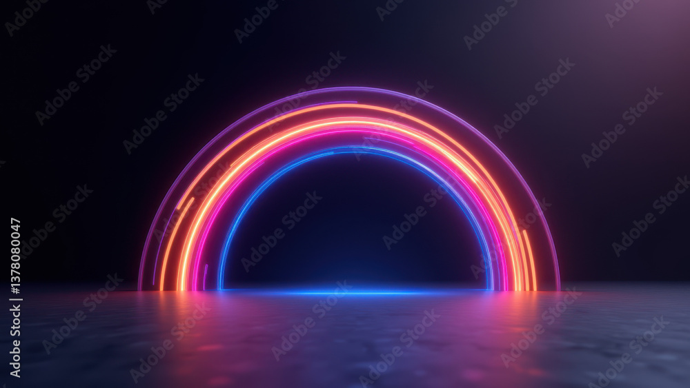 Poster advanced tech circle with rainbow lights and dark backdrop.