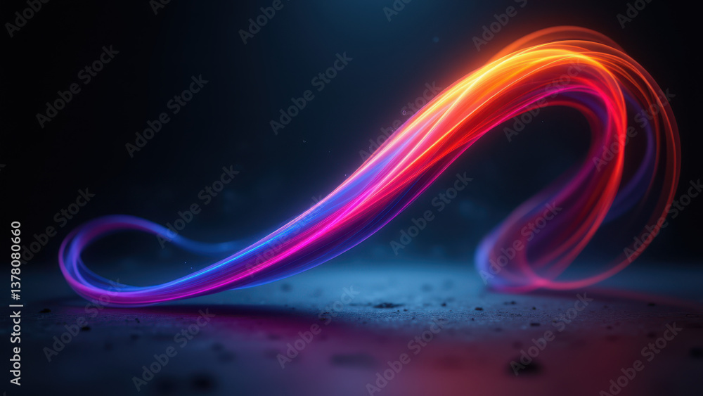 Poster dynamic color streak against dark background with glowing edge effect