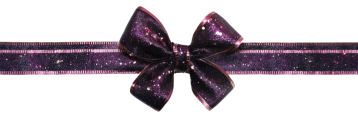 purple glitter ribbon bow isolated on white or transparent png