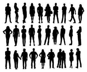 Silhouettes of different People Rear View vector black illustration isolated
