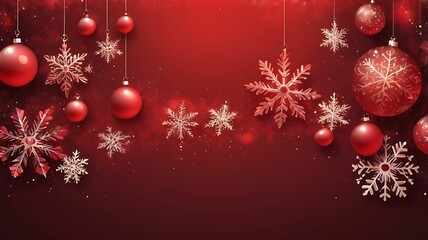 Fototapeta premium Abstract Modern Red Christmas Background | Festive Red Holiday Lights & Snowflakes