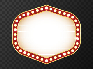 Retro Signboard, Gold and Red Frame, Lightbox, Light Banner, Vintage Bright Billboard For Advertising, Vector