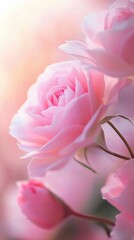 Fototapeta premium Close Up of Delicate Pink Roses in Soft Light