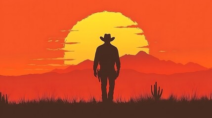 Cowboy Sunset Silhouette with Desert. (4)