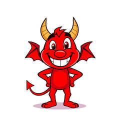 Red Devil Cartoon Dragon Isolated Illustration Vector Mascot Art