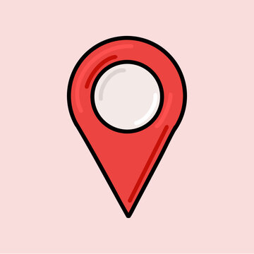 Red Pin Location Graphic Icon. Minimalist 3d Glossy Effect Vector Illustration on a Pink Background