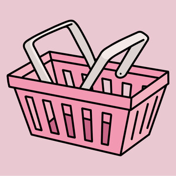 Pastel Pink Shopping Basket Vector Illustration
